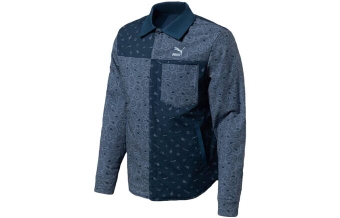Camisa reversible con estampado de cachemira en azul, gris y negro