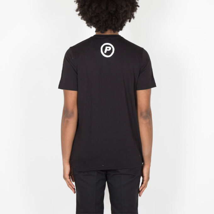 Camiseta de baloncesto de manga corta para hombre con espalda P, color negro y blanco