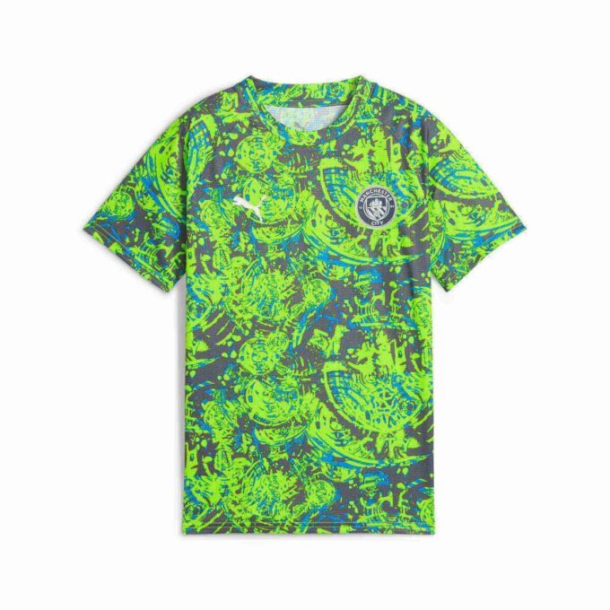 Camiseta de calentamiento de fútbol para niños grandes del Manchester City antes del partido Camiseta de calentamiento de fútbol para niños grandes del Manchester City antes del partido