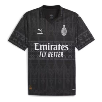 Camiseta de fútbol auténtica del AC Milan X Pleasures para hombre, color negro y blanco