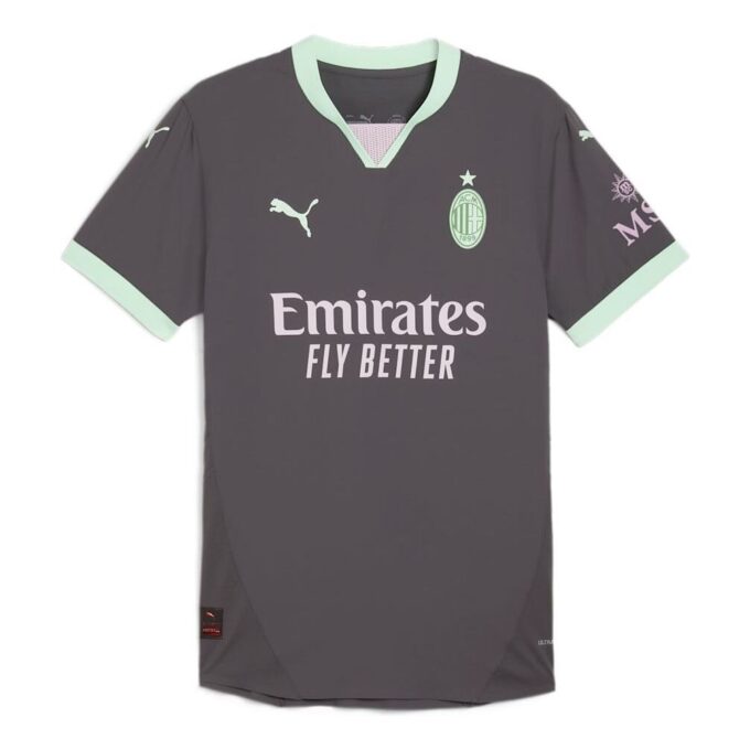 Camiseta de fútbol oficial del AC Milan 24/25, color gris menta