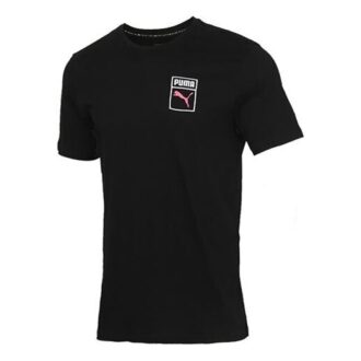 Camiseta de manga corta con estampado de logotipo de caja gráfica para hombre, color negro