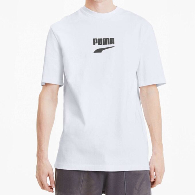 Camiseta de manga corta con logo clásico del centro de la ciudad para hombre, blanca
