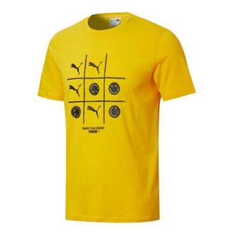 Camiseta de manga corta de algodón con estampado de letras y logotipo en amarillo