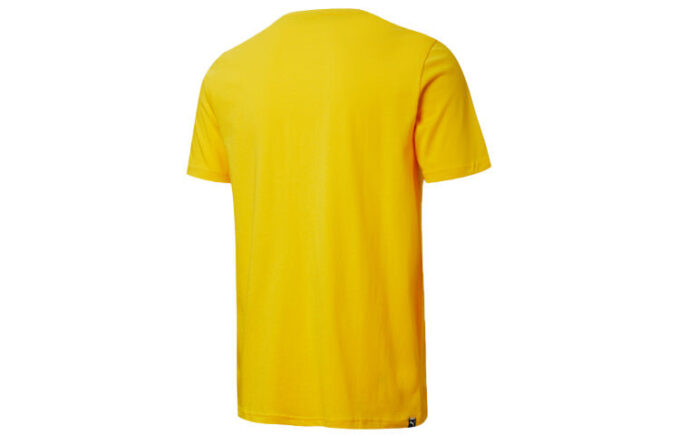 Camiseta de manga corta de algodón con estampado de letras y logotipo en amarillo