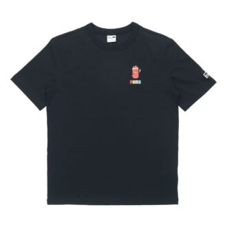 Camiseta deportiva con estampado de alfabeto, cuello redondo y manga corta, color negro
