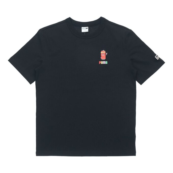 Camiseta deportiva con estampado de alfabeto, cuello redondo y manga corta, color negro