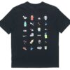 Camiseta deportiva con estampado de alfabeto, cuello redondo y manga corta, color negro