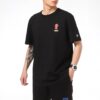 Camiseta deportiva con estampado de alfabeto, cuello redondo y manga corta, color negro