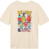 Camiseta deportiva con estampado de dibujos animados y alfabeto, cuello redondo y manga corta, color beige
