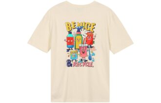 Camiseta deportiva con estampado de dibujos animados y alfabeto, cuello redondo y manga corta, color beige