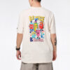 Camiseta deportiva con estampado de dibujos animados y alfabeto, cuello redondo y manga corta, color beige