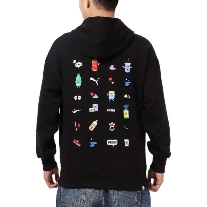 Camiseta deportiva informal con estampado de dibujos animados para hombre, color negro