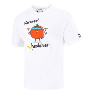 Camiseta deportiva PUMA de manga corta con cuello redondo y estampado divertido para hombre, color blanco