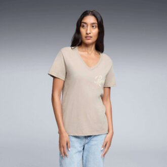 Camiseta Essentials Script con cuello en V para mujer