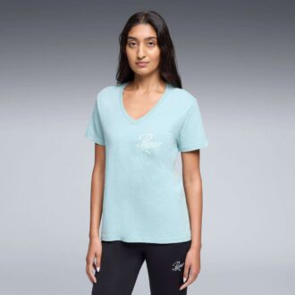 Camiseta Essentials Script con cuello en V para mujer