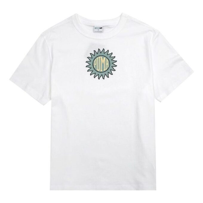 Camiseta gráfica Downtown con estampado divertido, cuello redondo, manga corta, blanca