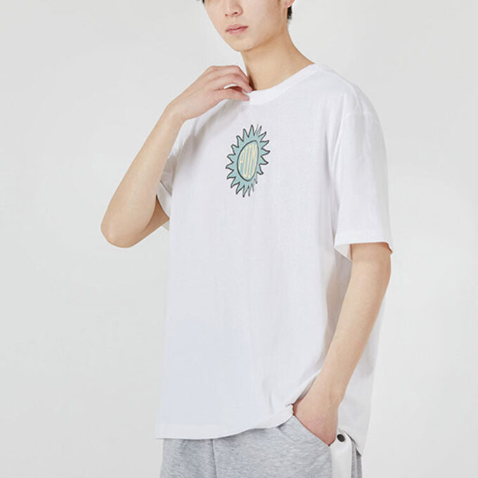 Camiseta gráfica Downtown con estampado divertido, cuello redondo, manga corta, blanca