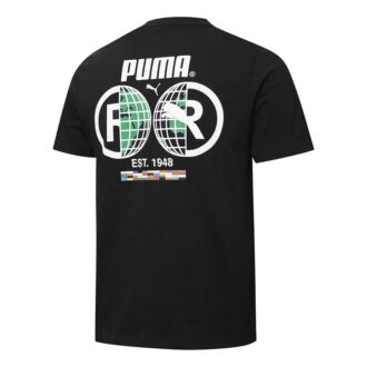 Camiseta Intl con estampado de tema, cuello redondo, manga corta, negra