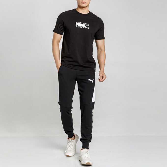 Camiseta Intl con estampado de tema, cuello redondo, manga corta, negra