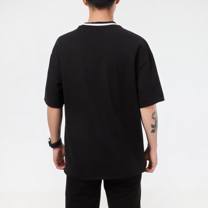Camiseta lisa de cuello redondo para hombre, color negro