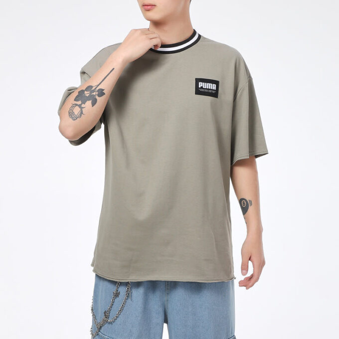 Camiseta lisa de cuello redondo para hombre “Verde oliva”