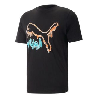 Camiseta negra con estampado de gato derretido