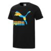 Camiseta negra con logo colorido
