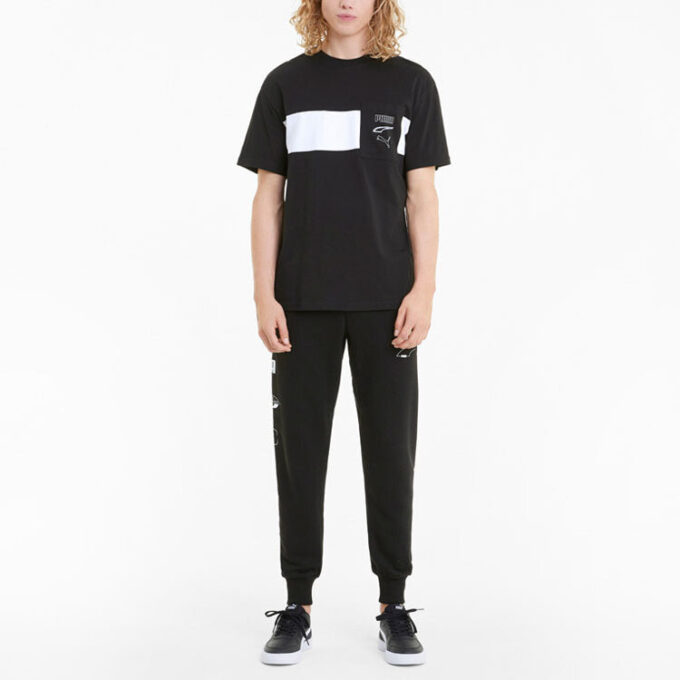 Camiseta Rebel de manga corta y cuello redondo para hombre, color negro