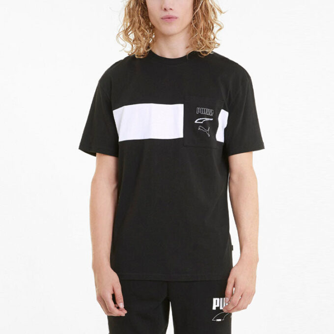Camiseta Rebel de manga corta y cuello redondo para hombre, color negro
