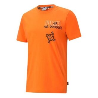 CAMISETA RELAJADA PUMA x Mr Doodle con estampado de manga corta en naranja llama