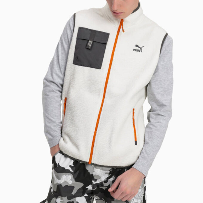 Chaleco polar XTG Trail con bolsillo y cremallera completa (blanco, negro y naranja)