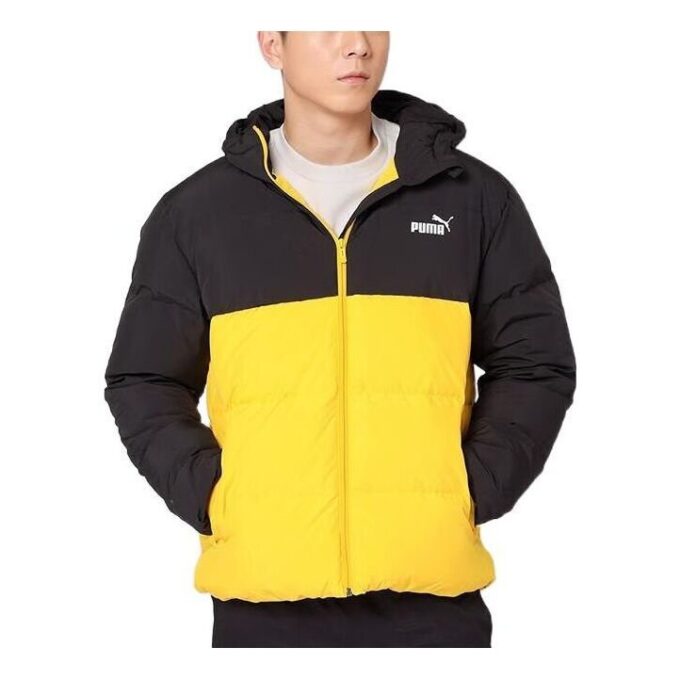 Chaqueta acolchada con logo en amarillo