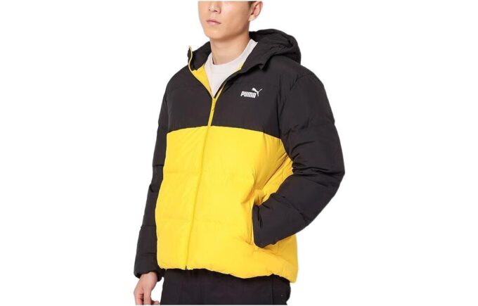 Chaqueta acolchada con logo en amarillo