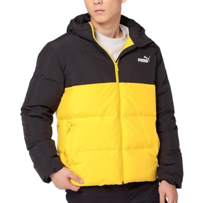 Chaqueta acolchada con logo en amarillo