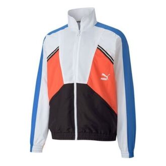 Chaqueta azul con estampado de logotipo en colores contrastantes
