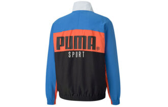 Chaqueta azul con estampado de logotipo en colores contrastantes