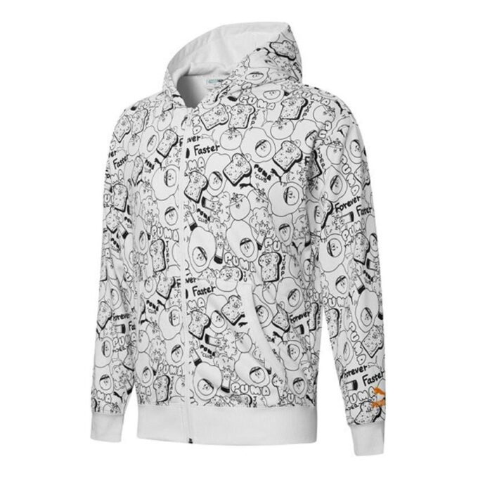 Chaqueta con capucha y cremallera completa con estampado integral Club “Blanca”
