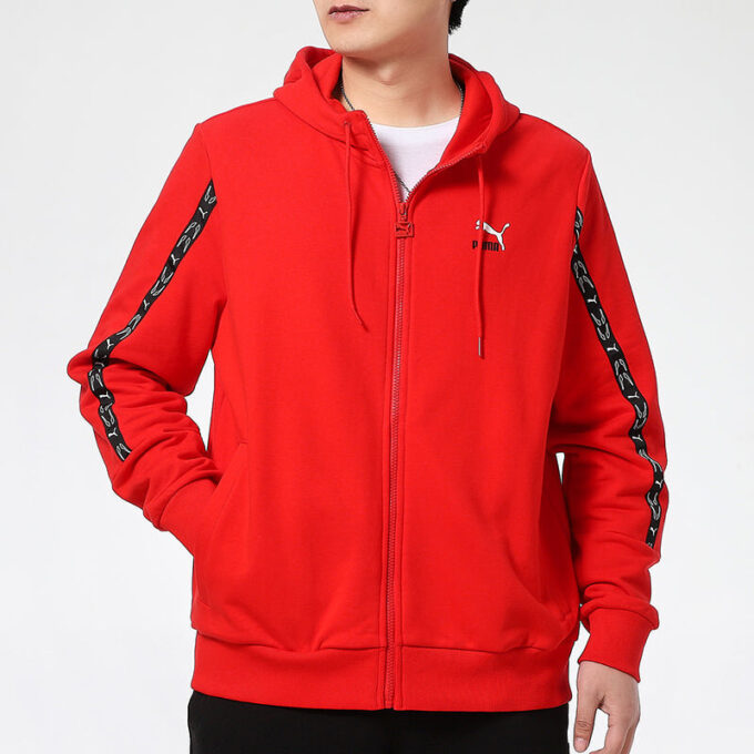 Chaqueta con capucha y cremallera completa Elevate “Rojo y negro”