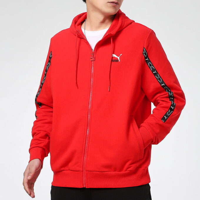 Chaqueta con capucha y cremallera completa Elevate “Rojo y negro”