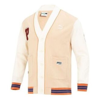 Chaqueta con cuello en V y escudo del equipo en beige