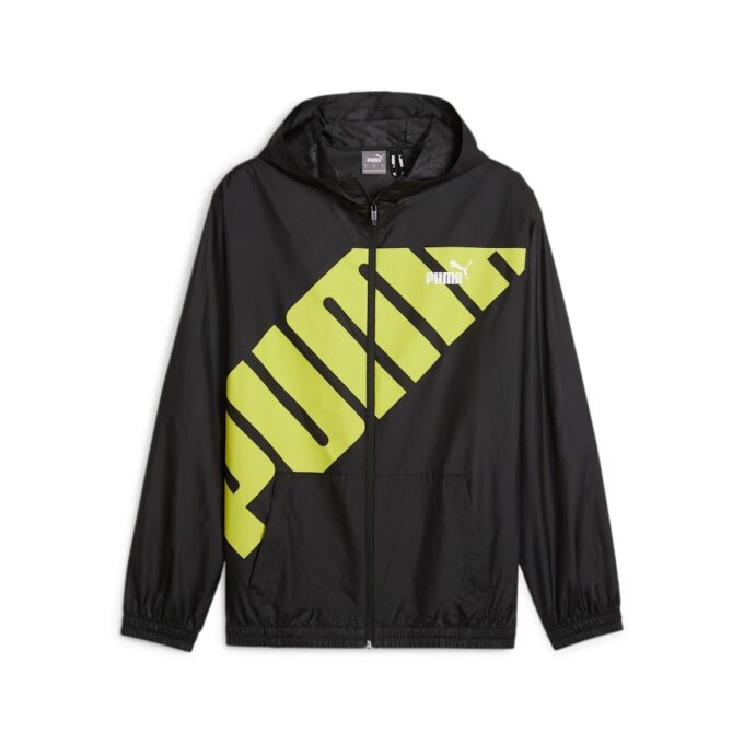 Chaqueta cortavientos con capucha y estampado gráfico “Negro Amarillo”