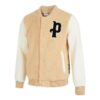 Chaqueta de béisbol Sherpa con logotipo en beige