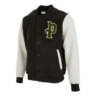 Chaqueta de béisbol Sherpa con logotipo en negro