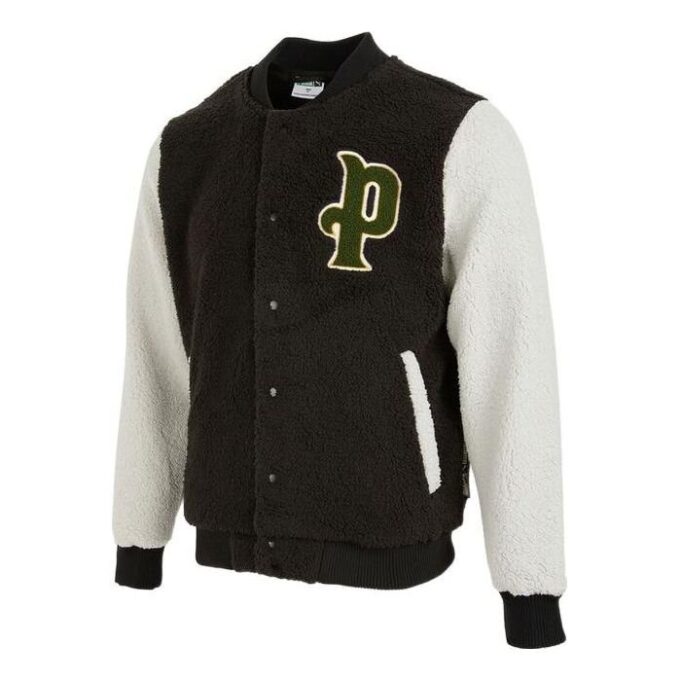 Chaqueta de béisbol Sherpa con logotipo en negro