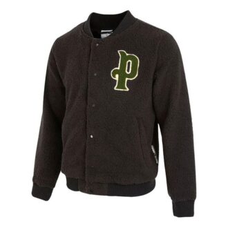 Chaqueta de béisbol Sherpa con logotipo en negro