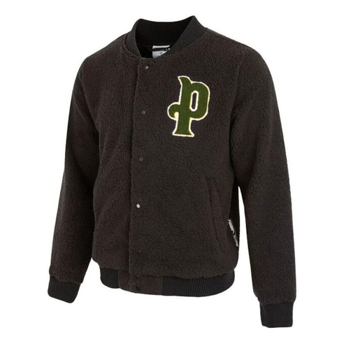 Chaqueta de béisbol Sherpa con logotipo en negro