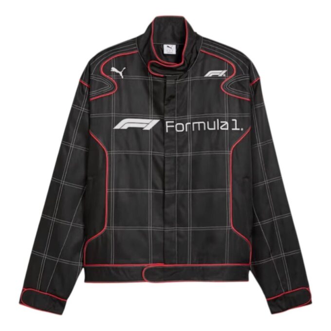 Chaqueta de carreras de Fórmula 1 75 años, corte holgado, color negro