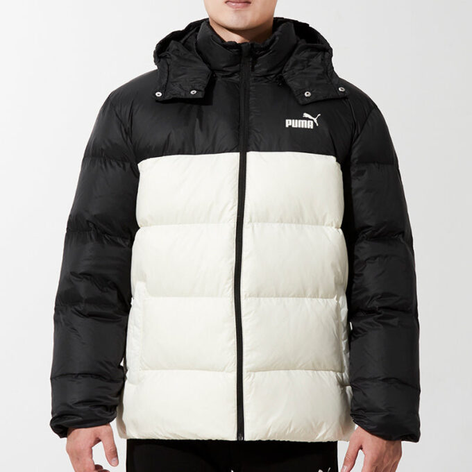 Chaqueta de plumón con capucha desmontable “Blanco y negro”