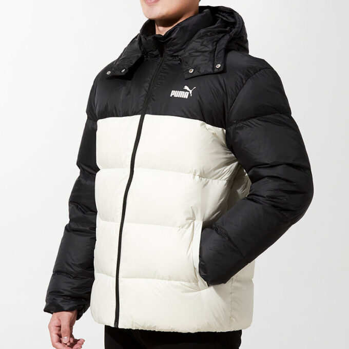 Chaqueta de plumón con capucha desmontable “Blanco y negro”